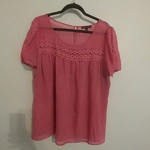 Pink gathered sleeve dot embossed top XL